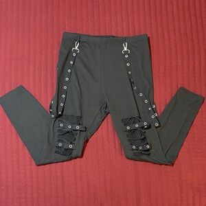 ROMWE Black Grommet Pants with Suspenders and Mesh Knees JR SZ 8/10